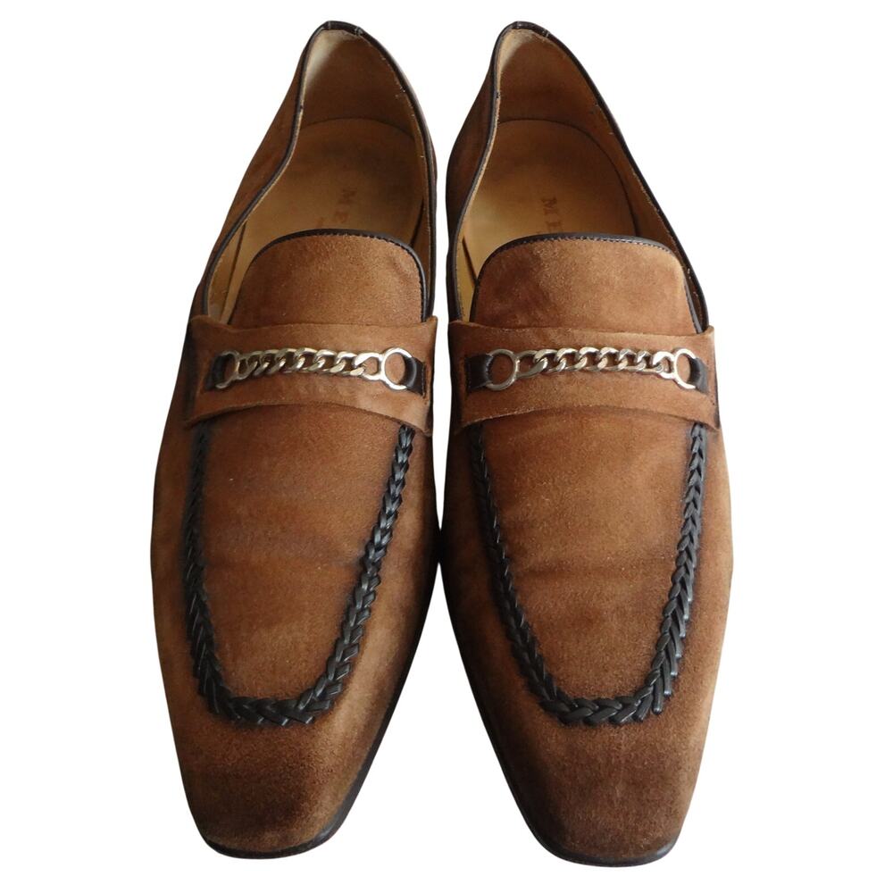 MEZLAN Tan Italian Suede Leather Loafer Woven Braided Chain Bit Spain Mens 9 - Picture 2 of 8